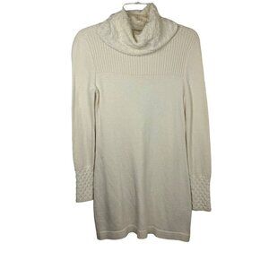 White House Black Market Cream Cashmere Blend Sweater Dress Cowl Neck Size XS